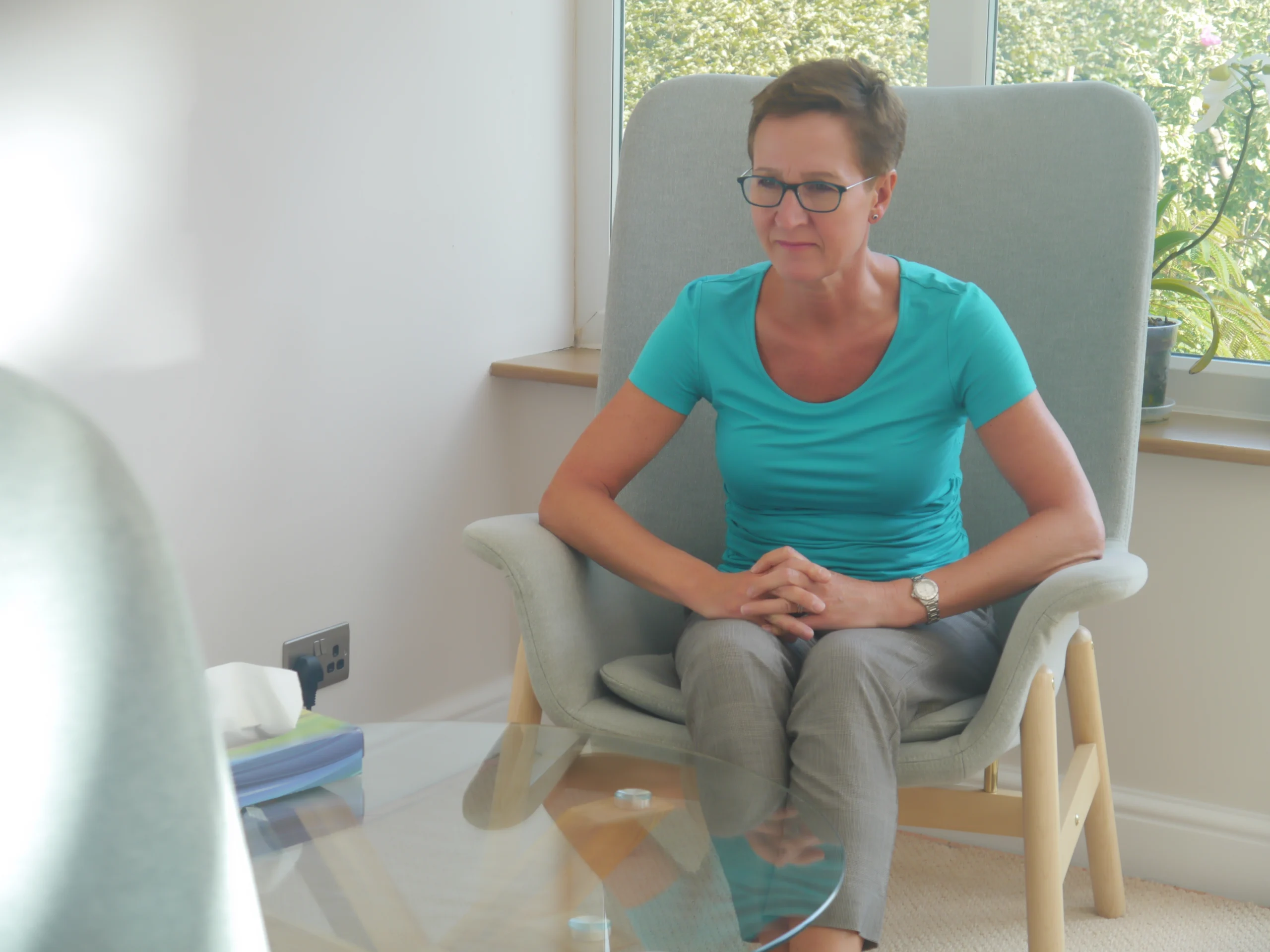 Carrie during a counselling session with a client sitting oppsite here - counsellor in Sittingbourne, Kent